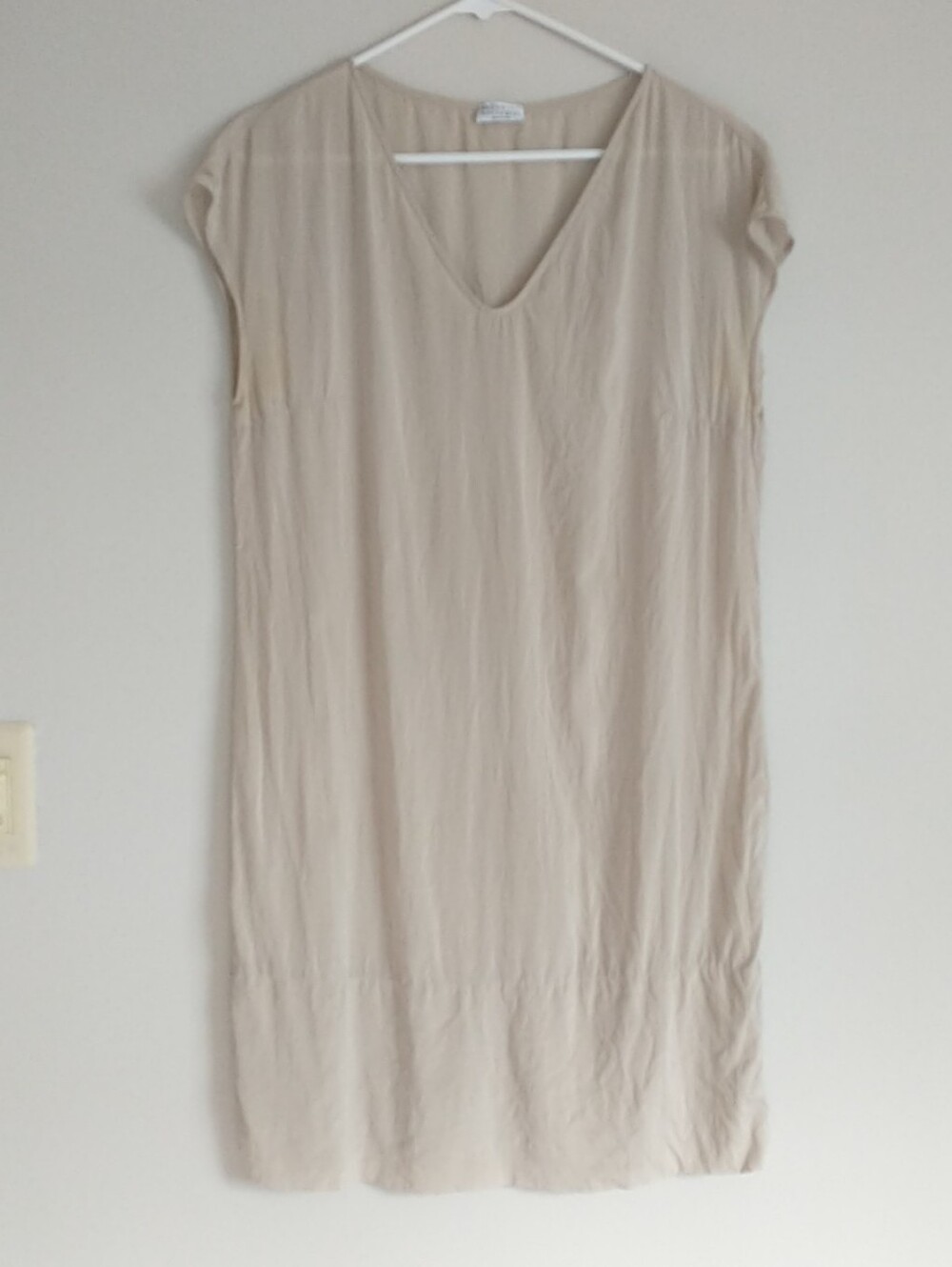 BRUNELLO CUCINELLI Shift Dress M Beige Silk V Neck*READ